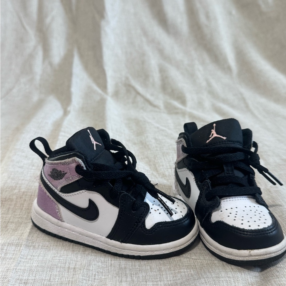 Jordan Mid. Kids Black, White & Lilac Basketball Sneakers - Jordan Style